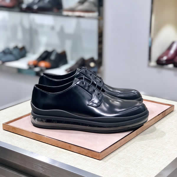 Prada Men Shoes Men's Leather Shoes Men's Shoe British Business Casual Work Shoes Lace-Up Business Shoe